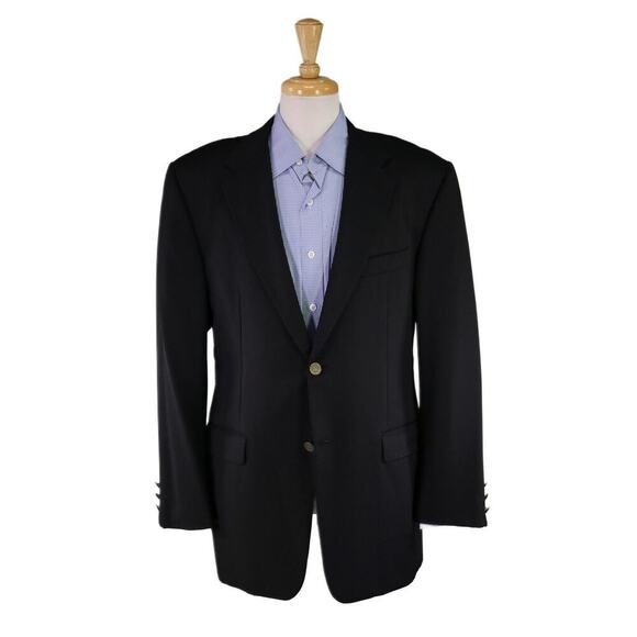 Hickey-Freeman Solid Black w/ Roman Coin Buttons 2-Btn Wool Blazer Jacket 42L - Picture 1 of 9